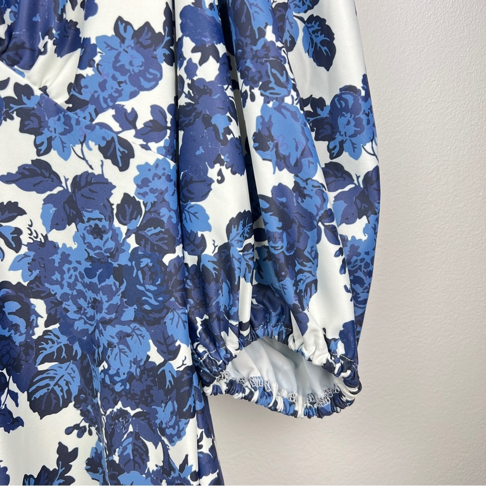 Smith & Quinn Floral Puff Sleeve Bow Detail Mini/Midi Dress Size Small Blue - Picture 7 of 12